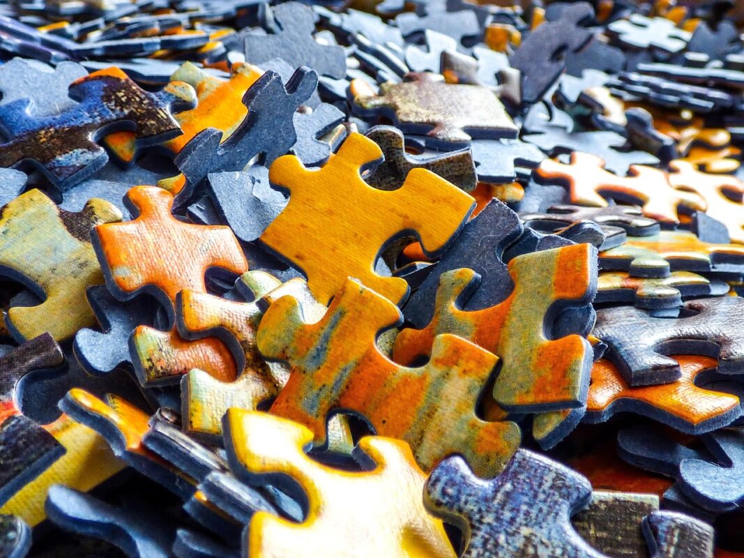 A completed jigsaw puzzle ready to be mounted